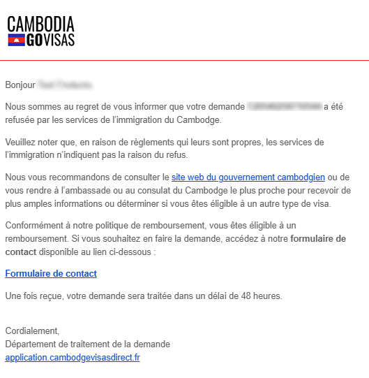 cambodge visa email refuse